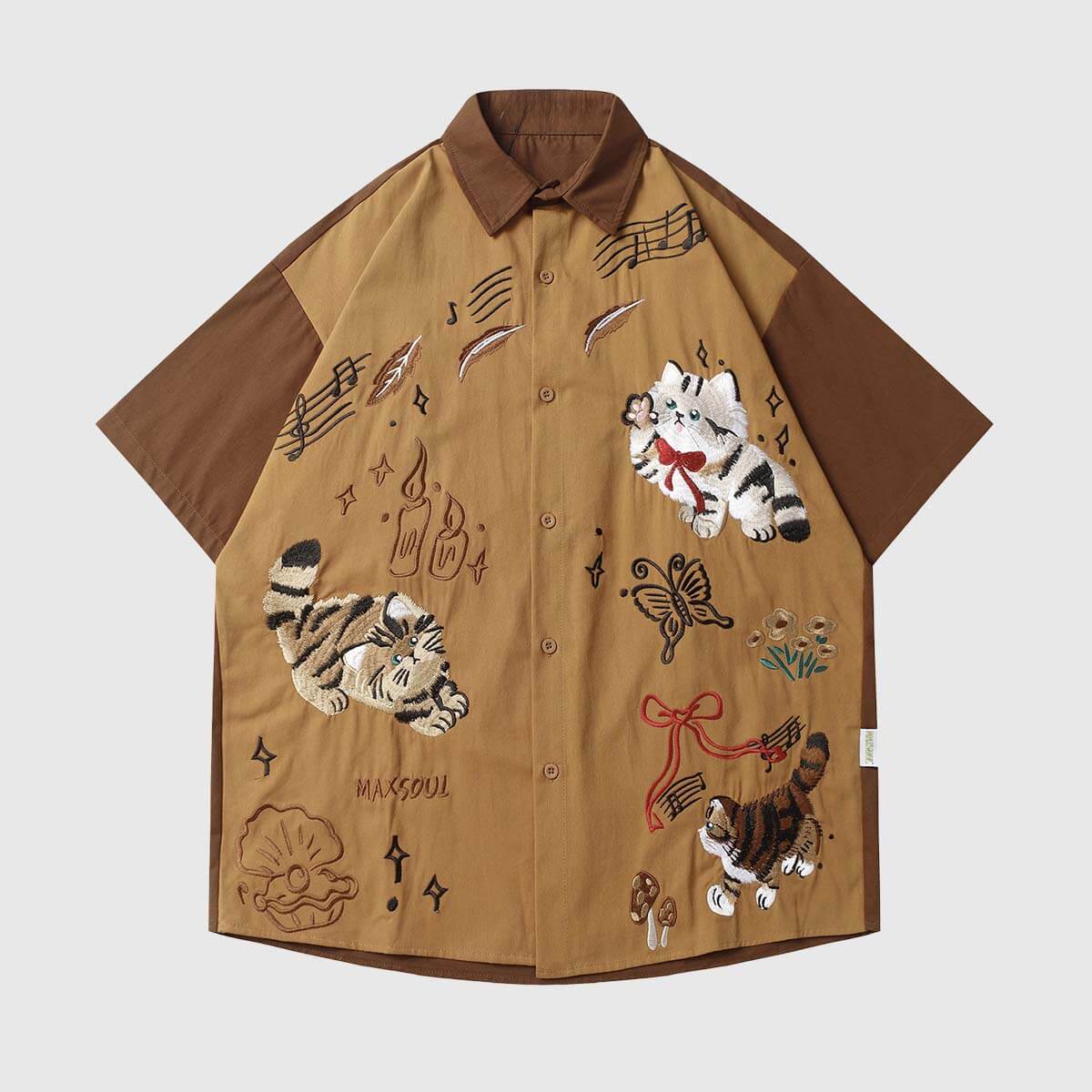 Style Core Aesthetics, New Style Trends Embroidered Cat Cotton Shirt