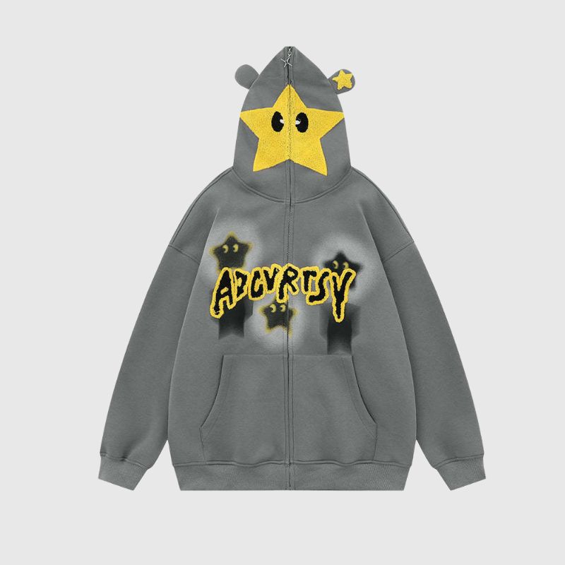 Style Core Aesthetics, New Style Trends Embroidered Print Hooded Zip-Up Sweatshirt