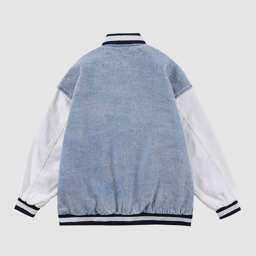 Style Core Aesthetics, New Style Trends Embroidery Patchwork Denim Baseball Jacket