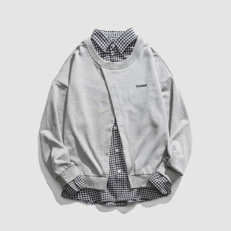 Style Core Aesthetics, New Style Trends Faux Layered Checkered Collared Sweatshirt