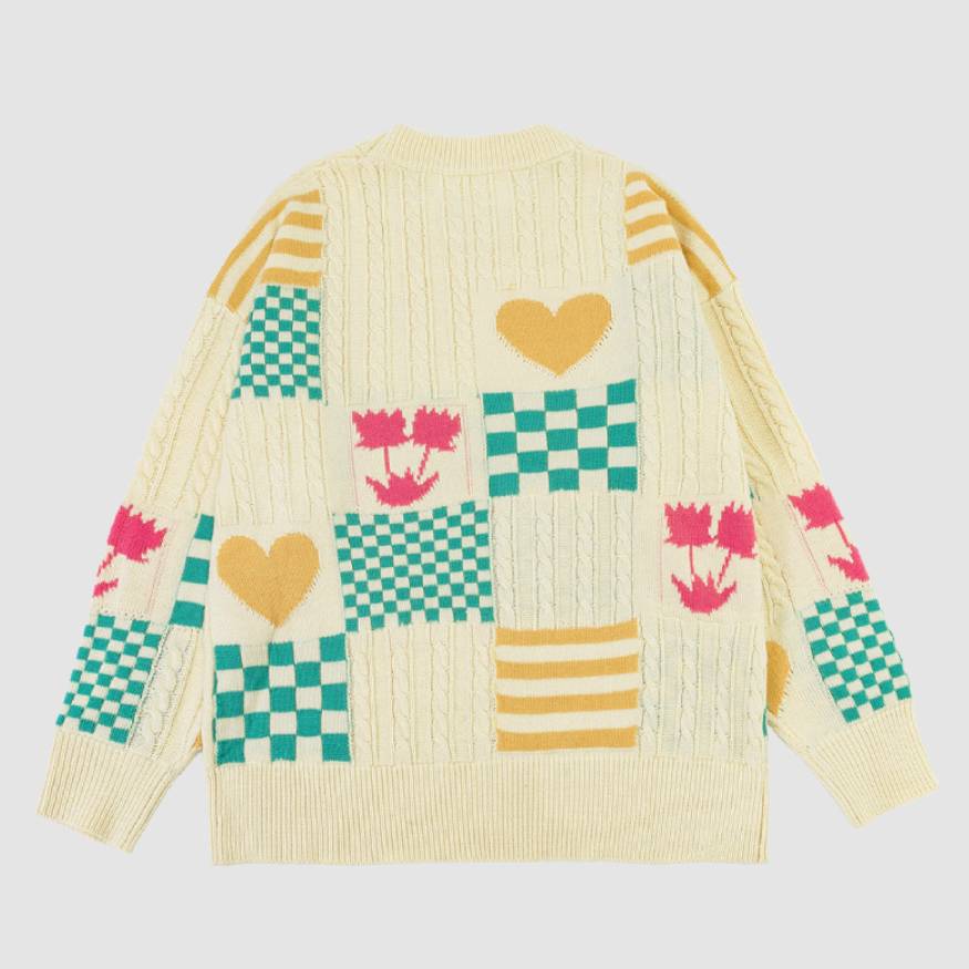 Style Core Aesthetics, New Style Trends Floral And Check Pattern Sweater