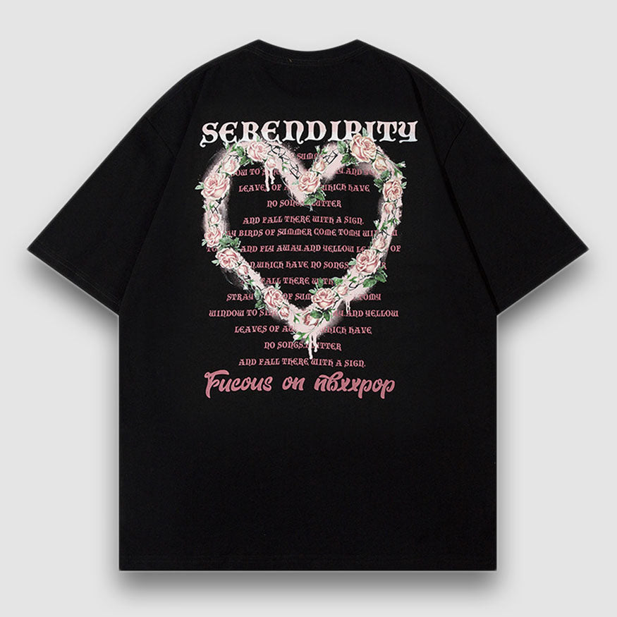 Style Core Aesthetics, New Style Trends Flower Heart Pattern Printed Tee