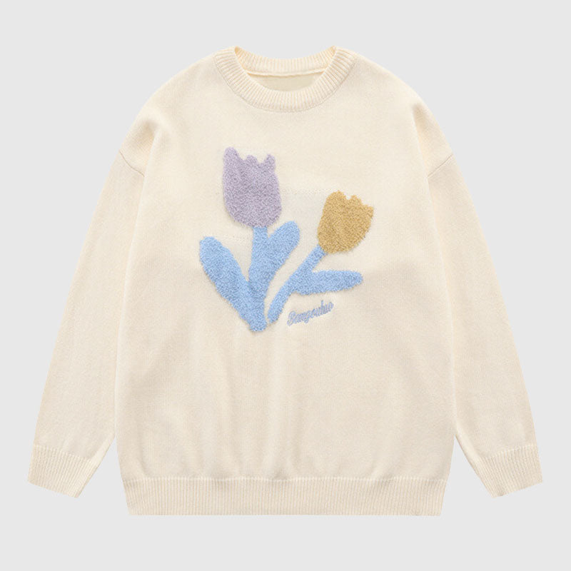 Style Core Aesthetics, New Style Trends Flower Pattern Embroidered Pullover