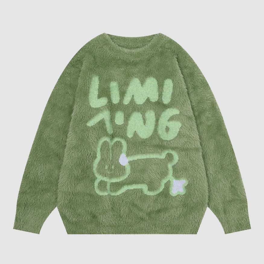 Style Core Aesthetics, New Style Trends Fuzzy Rabbit Pattern Sweater