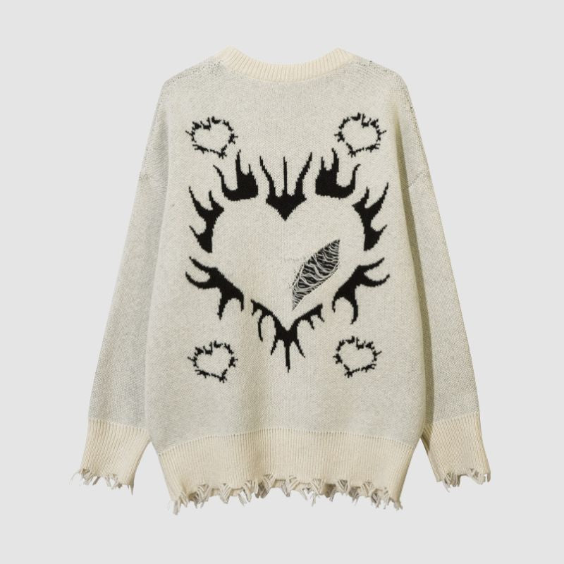 Style Core Aesthetics, New Style Trends Heart Embroidered Hollow Out Design Sweater