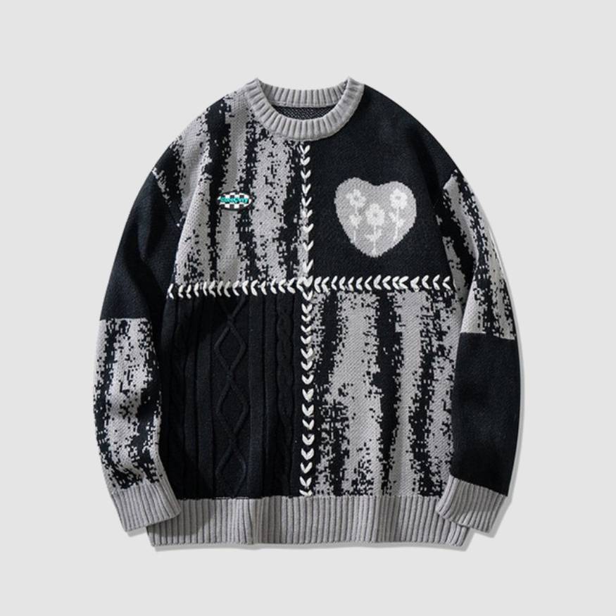 Style Core Aesthetics, New Style Trends Heart Pattern String Stitching Sweater