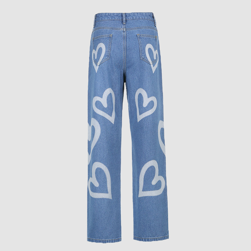 Style Core Aesthetics, New Style Trends Heart-Shaped Graffiti Jeans