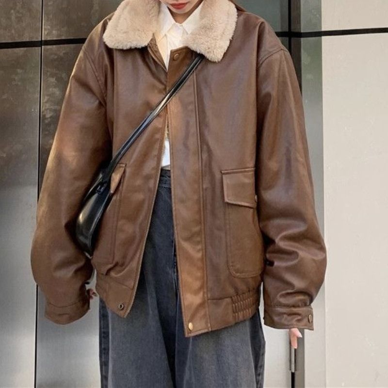 Style Core Aesthetics, New Style Trends Heavyweight Zip-Up Vintage Motorcycle Leather Coat