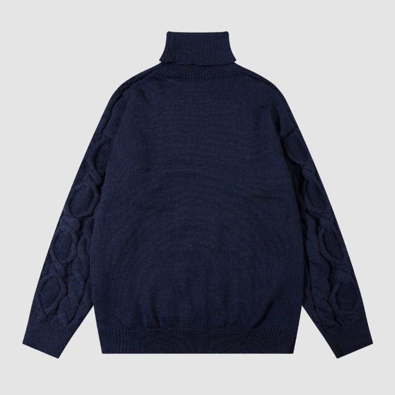 Style Core Aesthetics, New Style Trends High Neck Jacquard Patchwork Design Pullover
