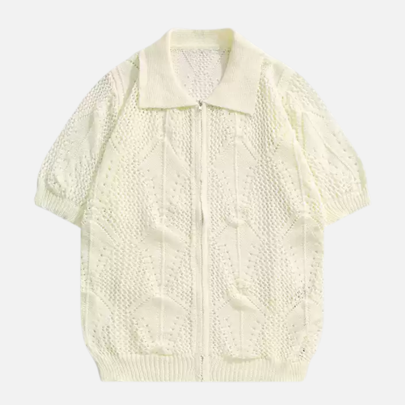 Style Core Aesthetics, New Style Trends Hollow-Out Zip-Up Knit Polo