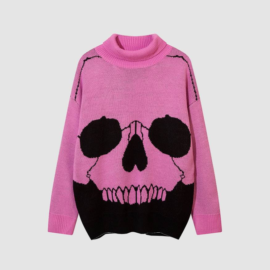 Style Core Aesthetics, New Style Trends Horrible Skull Print Turtleneck Sweater