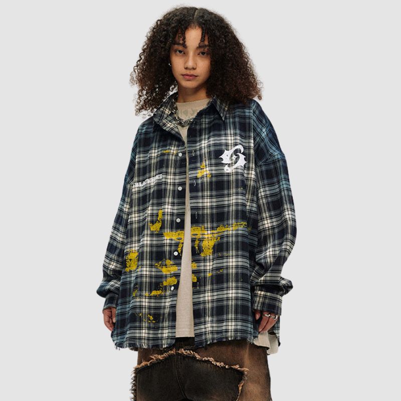 Style Core Aesthetics, New Style Trends Inkjet Gradient Plaid Shirts