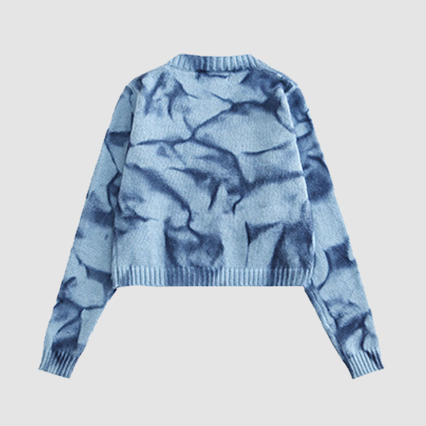 Style Core Aesthetics, New Style Trends Irregular Hem Tie-dye Cropped Cardigan Sweater