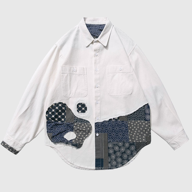Style Core Aesthetics, New Style Trends Irregular Paisley Patchwork Shirts