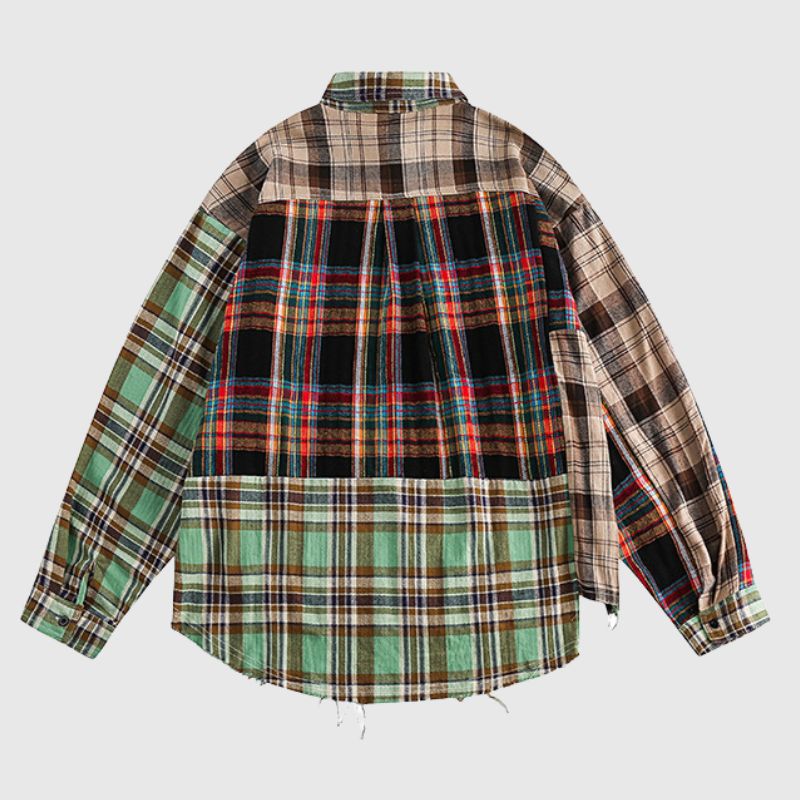 Style Core Aesthetics, New Style Trends Irregular Plaid Patchwork Shirt