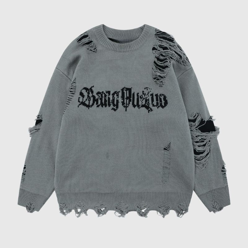 Style Core Aesthetics, New Style Trends Laid-back Crochet Distressed Knit Sweater