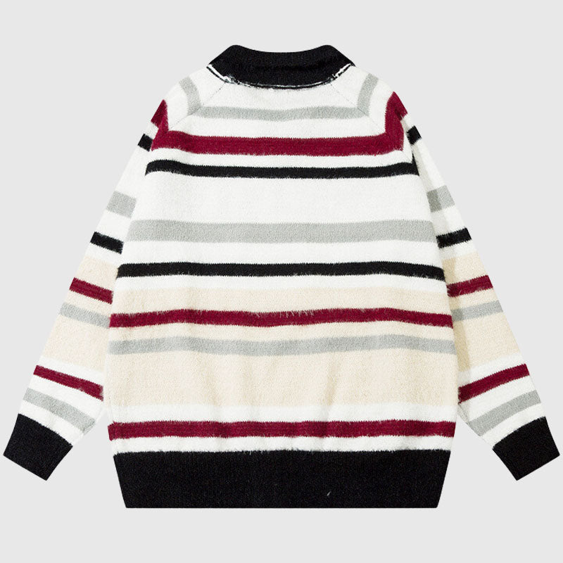 Style Core Aesthetics, New Style Trends Letter Embroidered Color-blocked Stripe Pullover