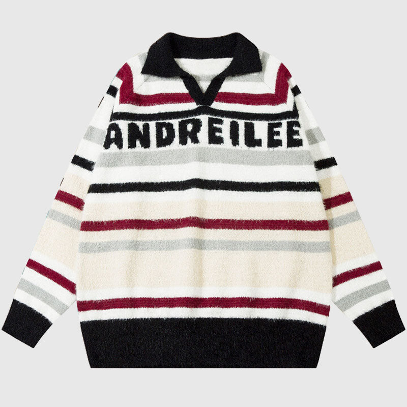 Style Core Aesthetics, New Style Trends Letter Embroidered Color-blocked Stripe Pullover