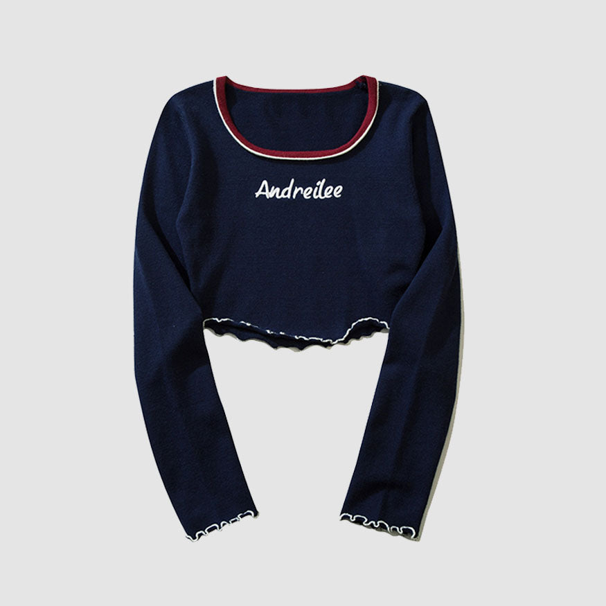 Style Core Aesthetics, New Style Trends Letter Embroidery Trim Knit Crop Top