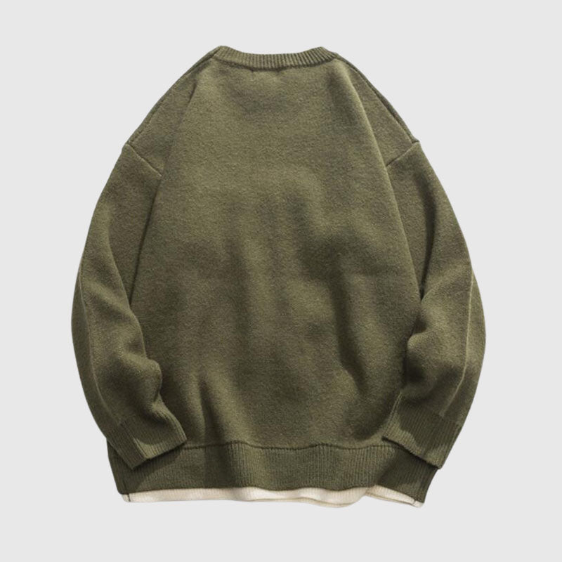 Style Core Aesthetics, New Style Trends Letter Pattern Embroidered Patchwork Knit Pullover
