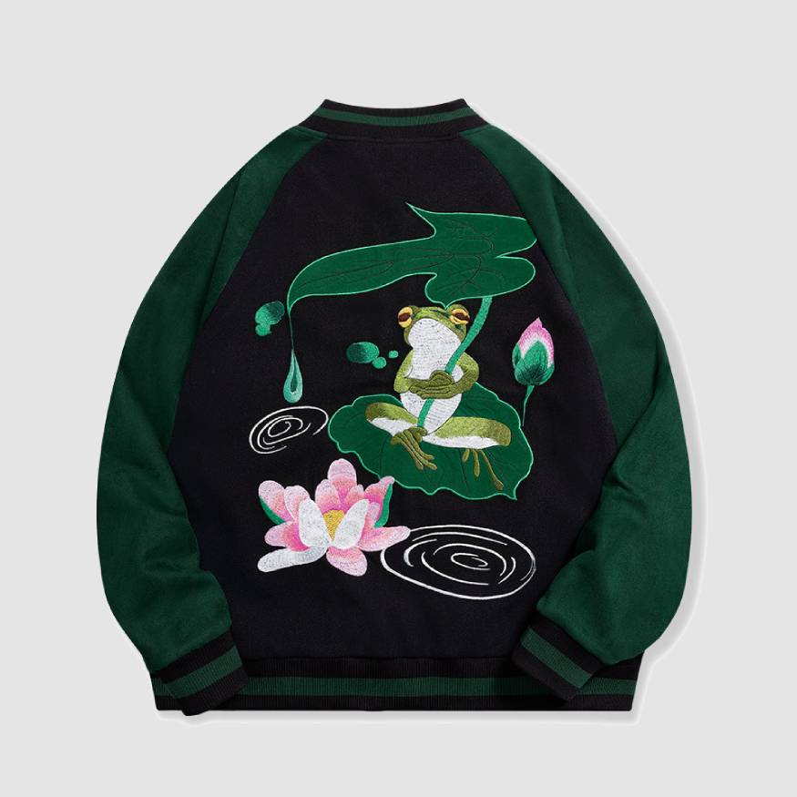 Style Core Aesthetics, New Style Trends Lotus & Frog Pattern Embroidered Jacket