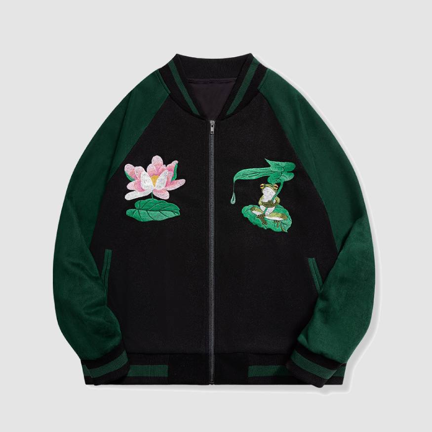 Style Core Aesthetics, New Style Trends Lotus & Frog Pattern Embroidered Jacket