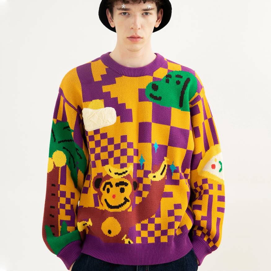 Style Core Aesthetics, New Style Trends Monkey & Banana Pattern Sweater