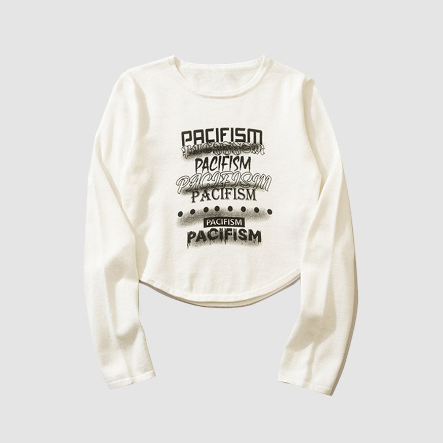Style Core Aesthetics, New Style Trends Pacifism Letter Print Knit Crop Top