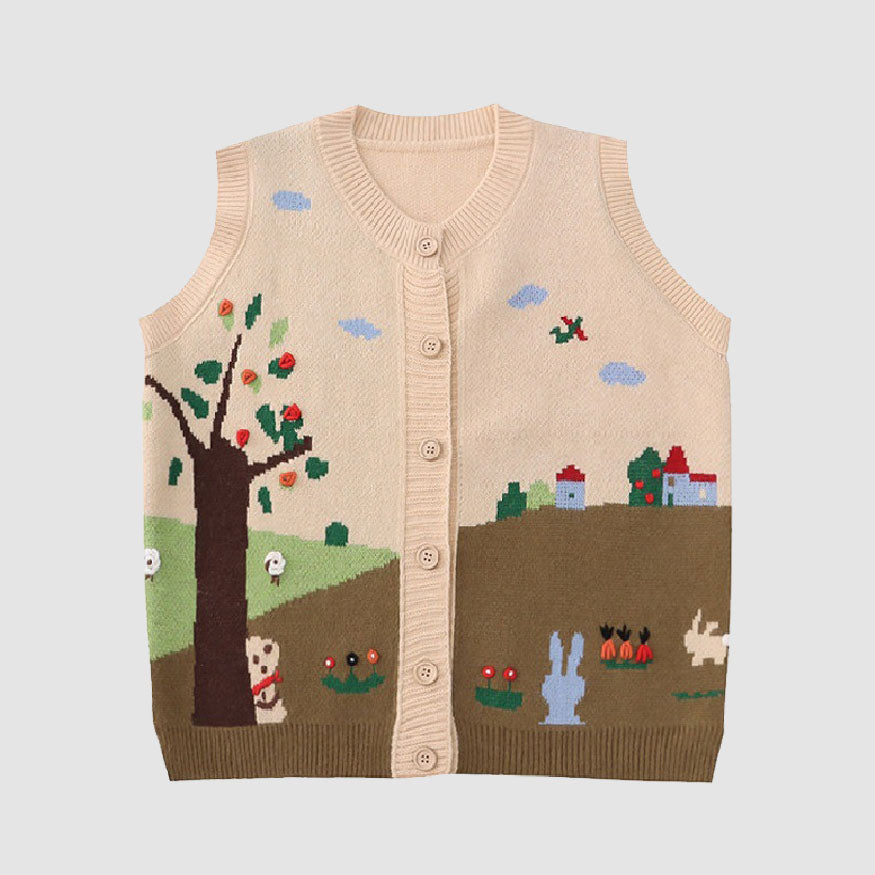 Style Core Aesthetics, New Style Trends Pastoral Illustration Vest Sweater