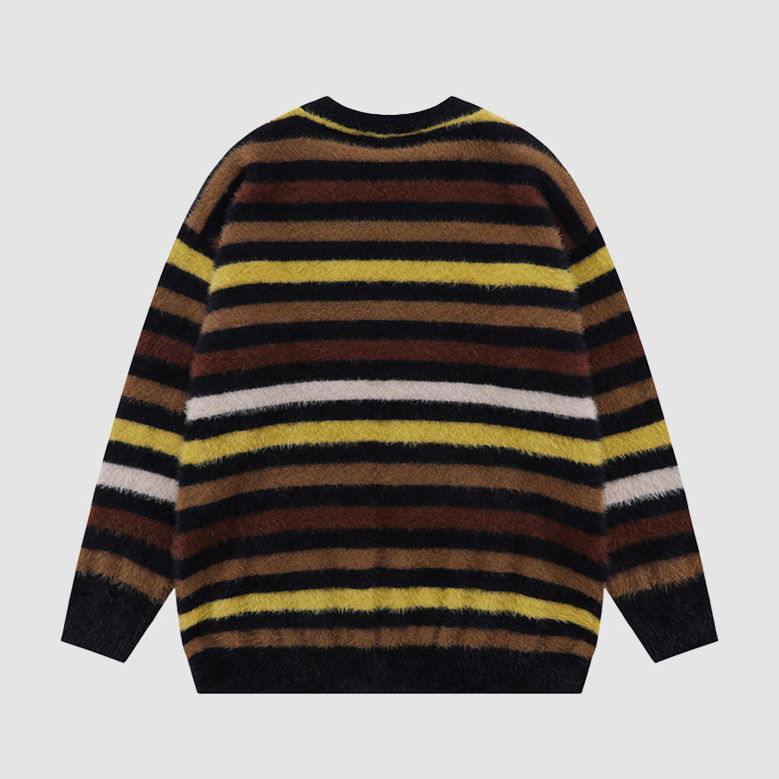 Style Core Aesthetics, New Style Trends Pentagram Pattern Striped Fuzzy Sweater