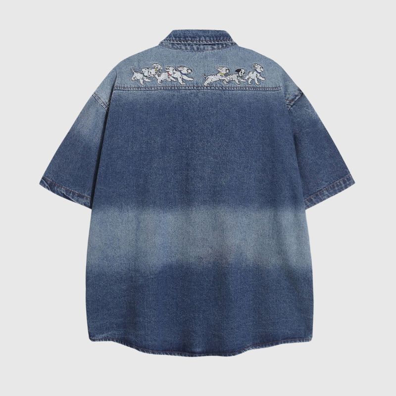Style Core Aesthetics, New Style Trends Puppy Embroidered Denim Shirts