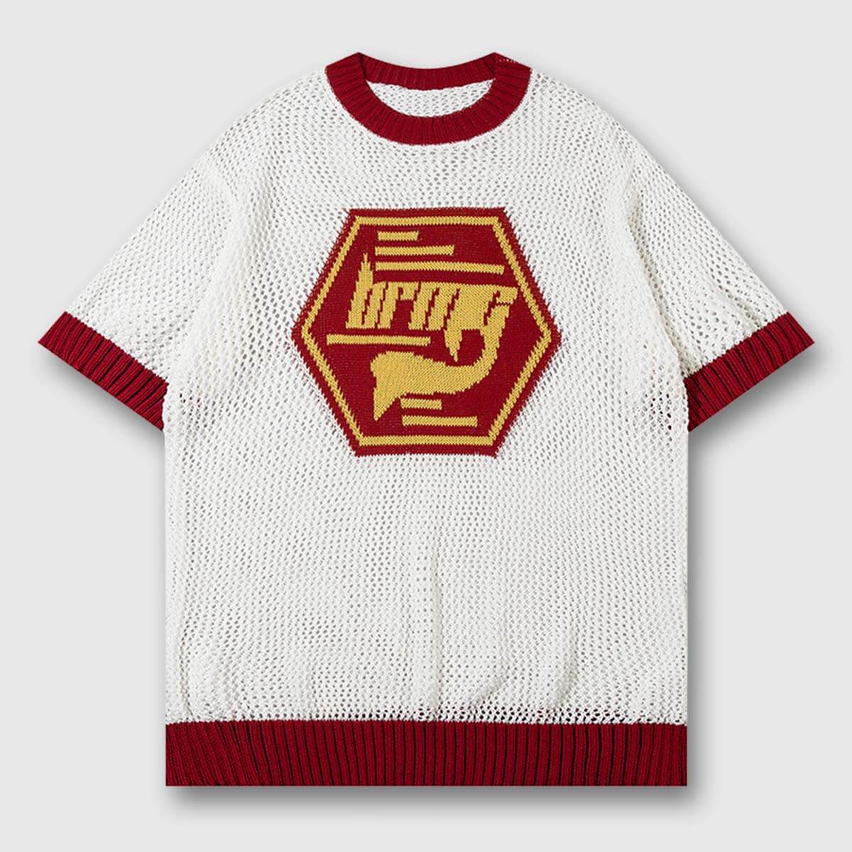 Style Core Aesthetics, New Style Trends Red Crest White Knit Sweater
