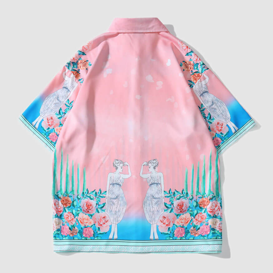 Style Core Aesthetics, New Style Trends Red Peony Vintage Print Shirt