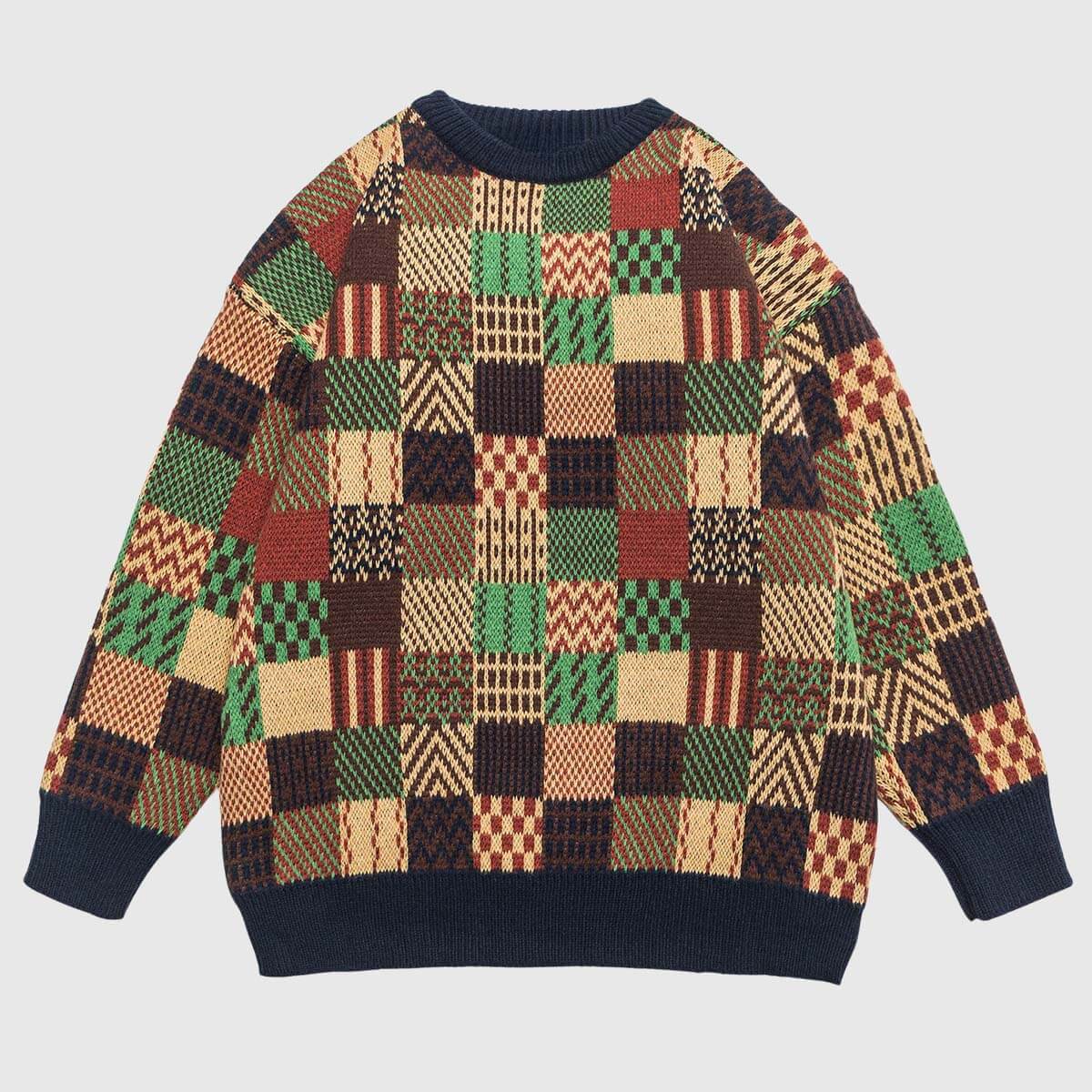 Style Core Aesthetics, New Style Trends Retro Patchwork Knit Sweater