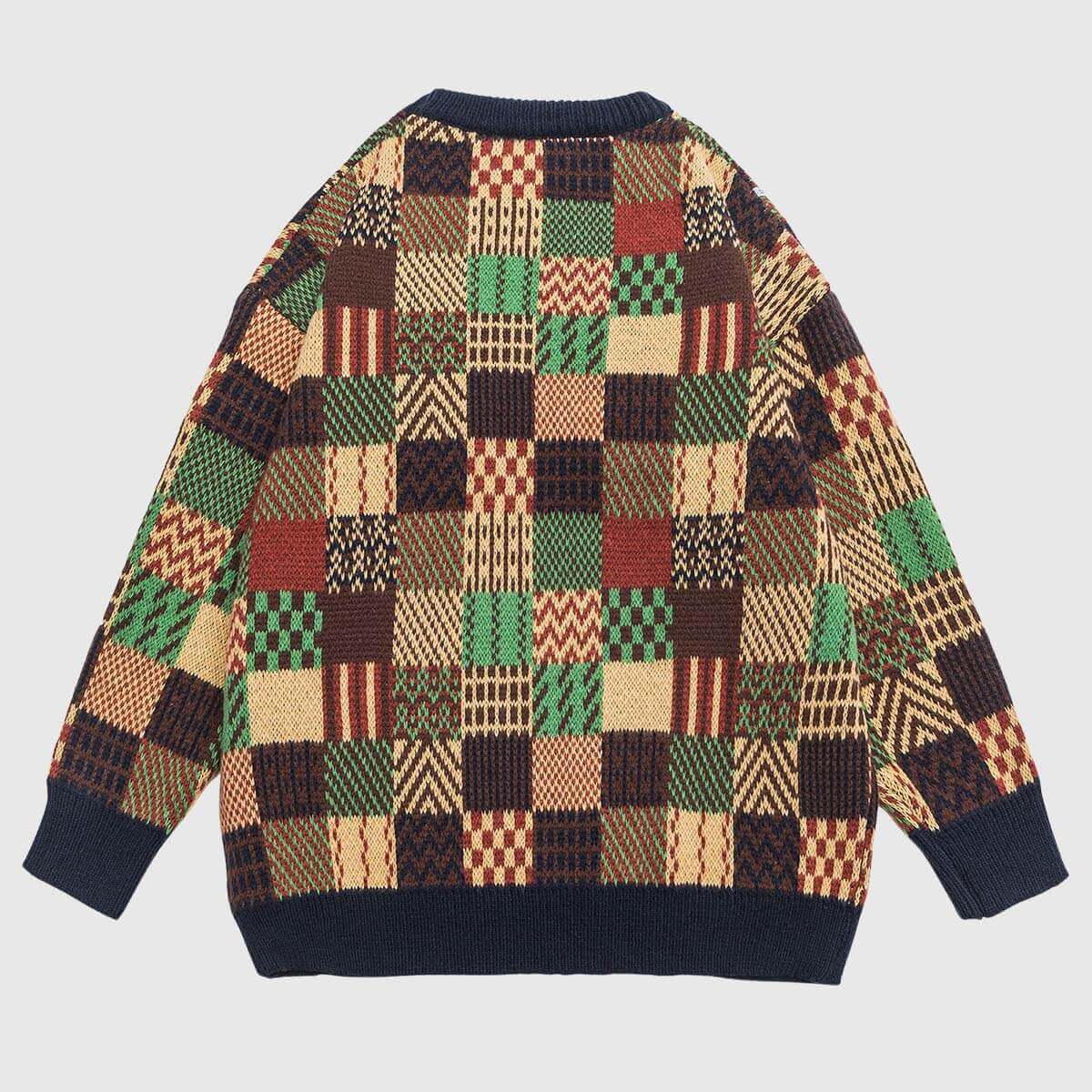 Style Core Aesthetics, New Style Trends Retro Patchwork Knit Sweater