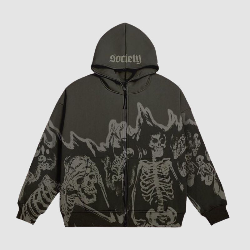 Style Core Aesthetics, New Style Trends Retro Skull Zip Hoodie