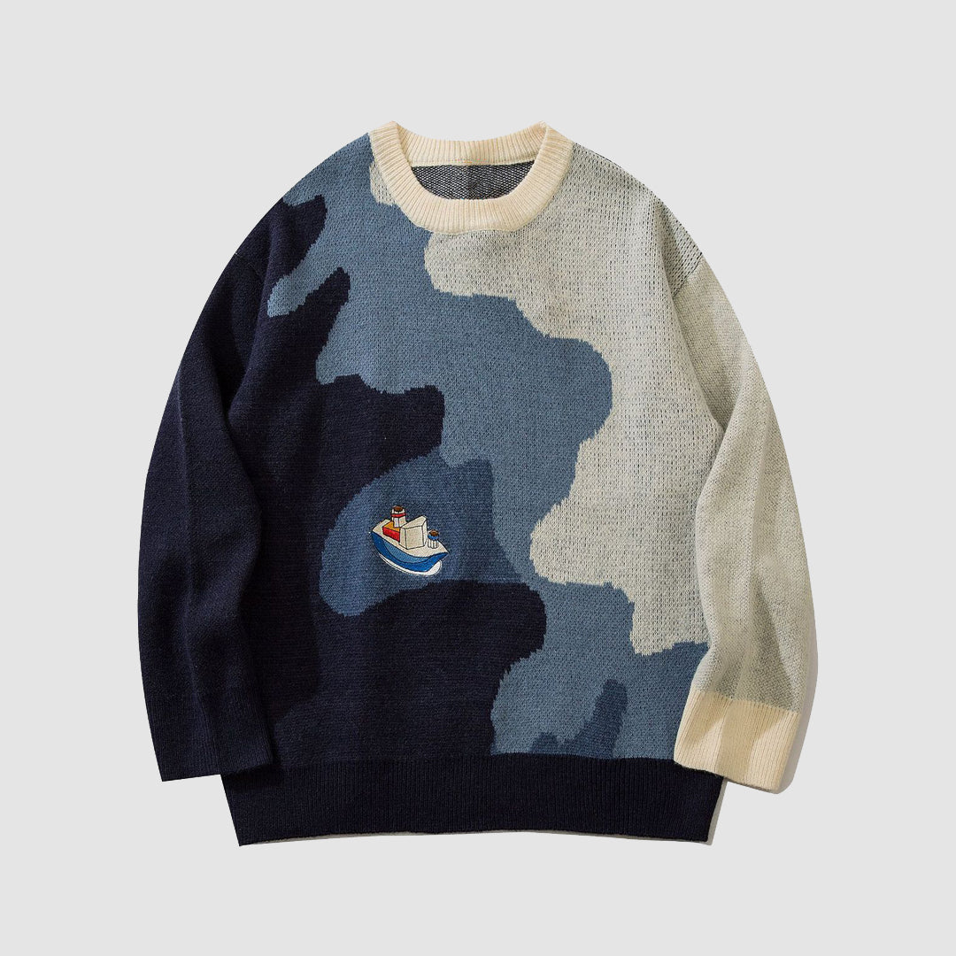 Style Core Aesthetics, New Style Trends Sailboat Embroidery Sweater