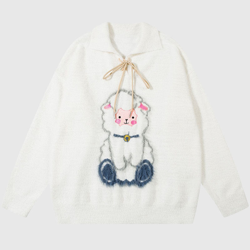 Style Core Aesthetics, New Style Trends Sheep Pattern Embroidered Mink Hair Pullover