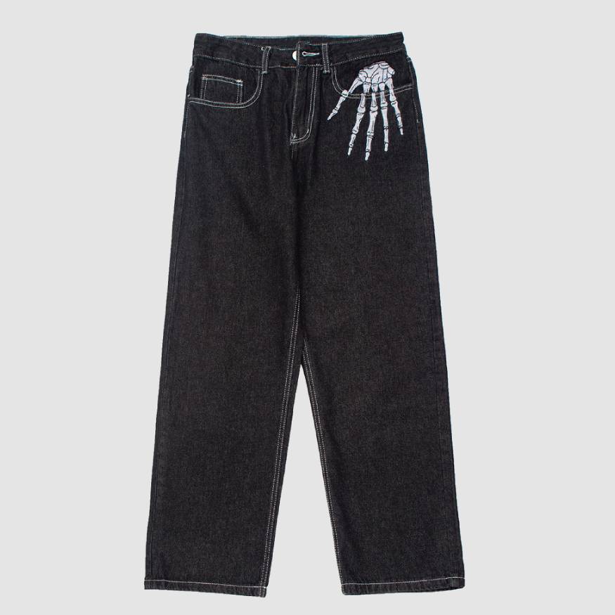 Style Core Aesthetics, New Style Trends Skeleton Embroidered Jeans