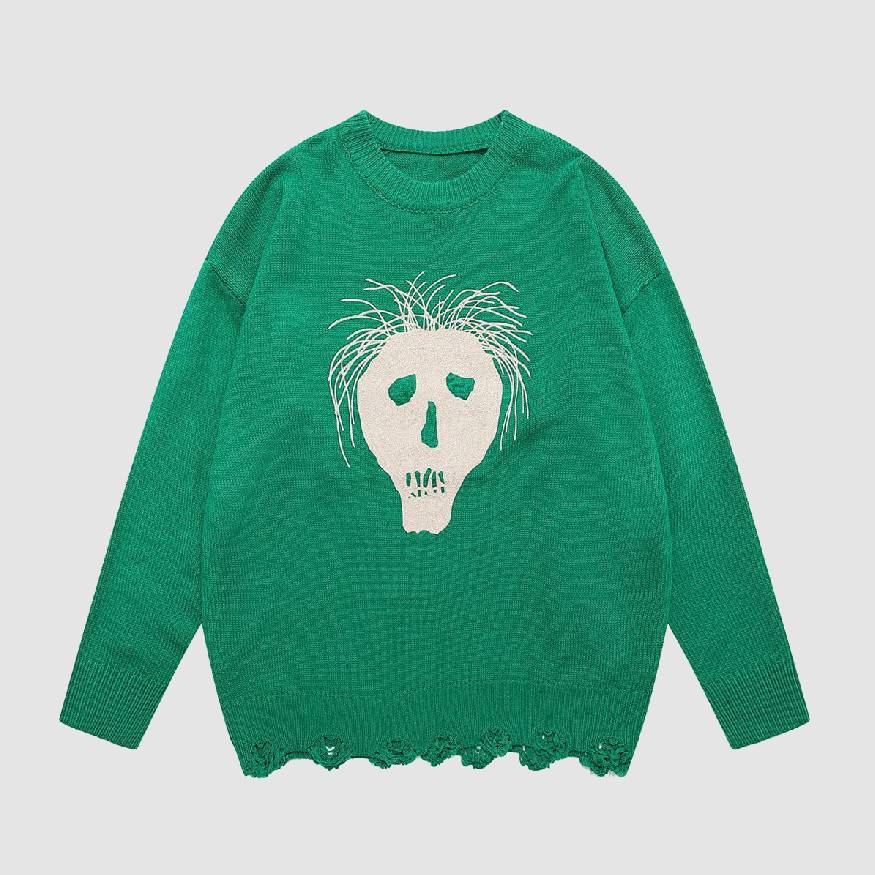 Style Core Aesthetics, New Style Trends Skull Print Ripped Sweater