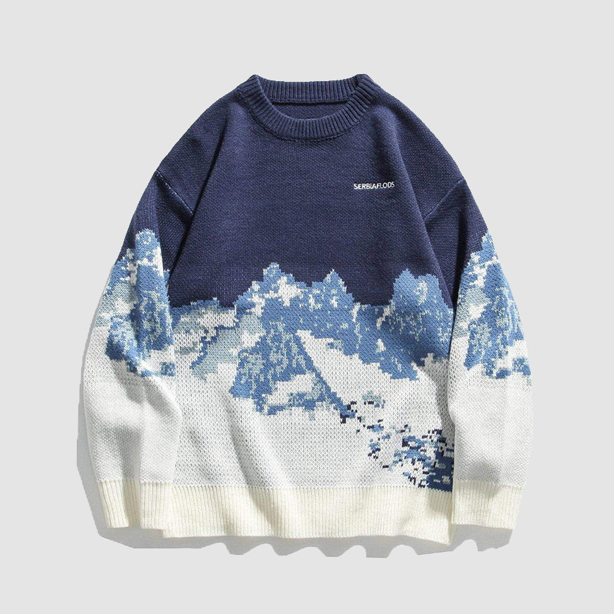 Style Core Aesthetics, New Style Trends Snow Mountain Print Sweater
