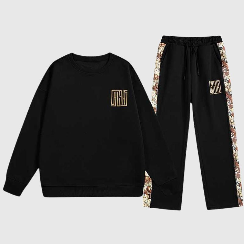 Style Core Aesthetics, New Style Trends Solid Patchwork Hoodie Set