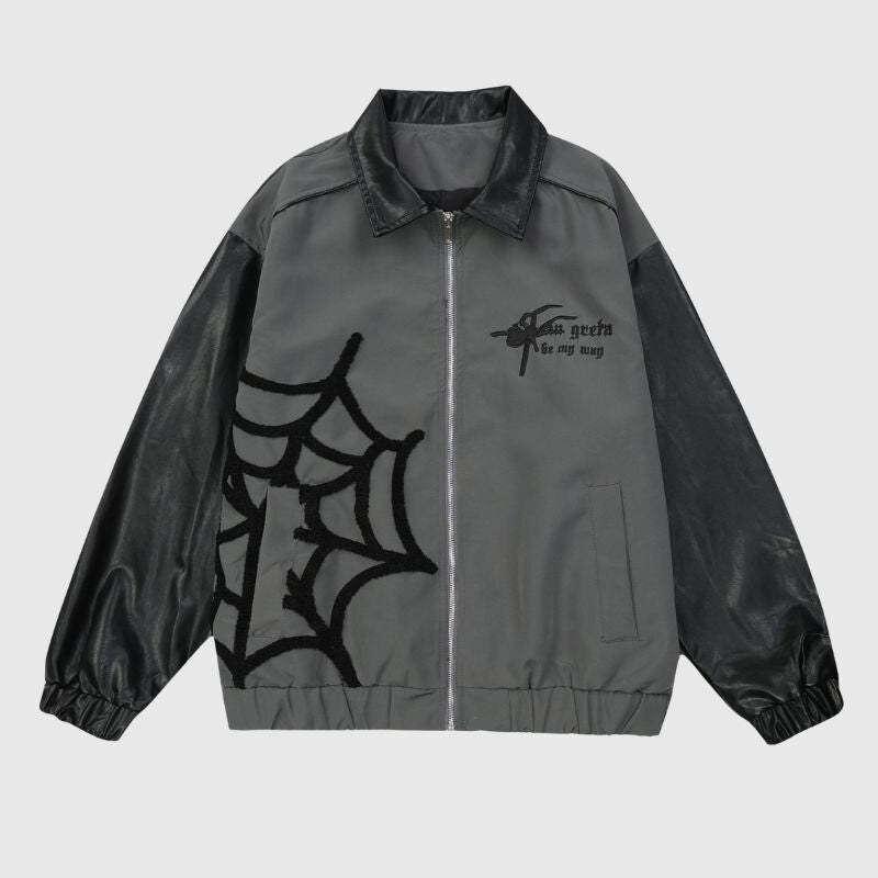 Style Core Aesthetics, New Style Trends Spider Embroidered Hip-Hop Leather Jacket