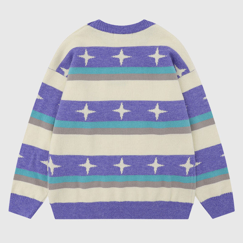 Style Core Aesthetics, New Style Trends Star Pattern Stripe Patchwork Pullover