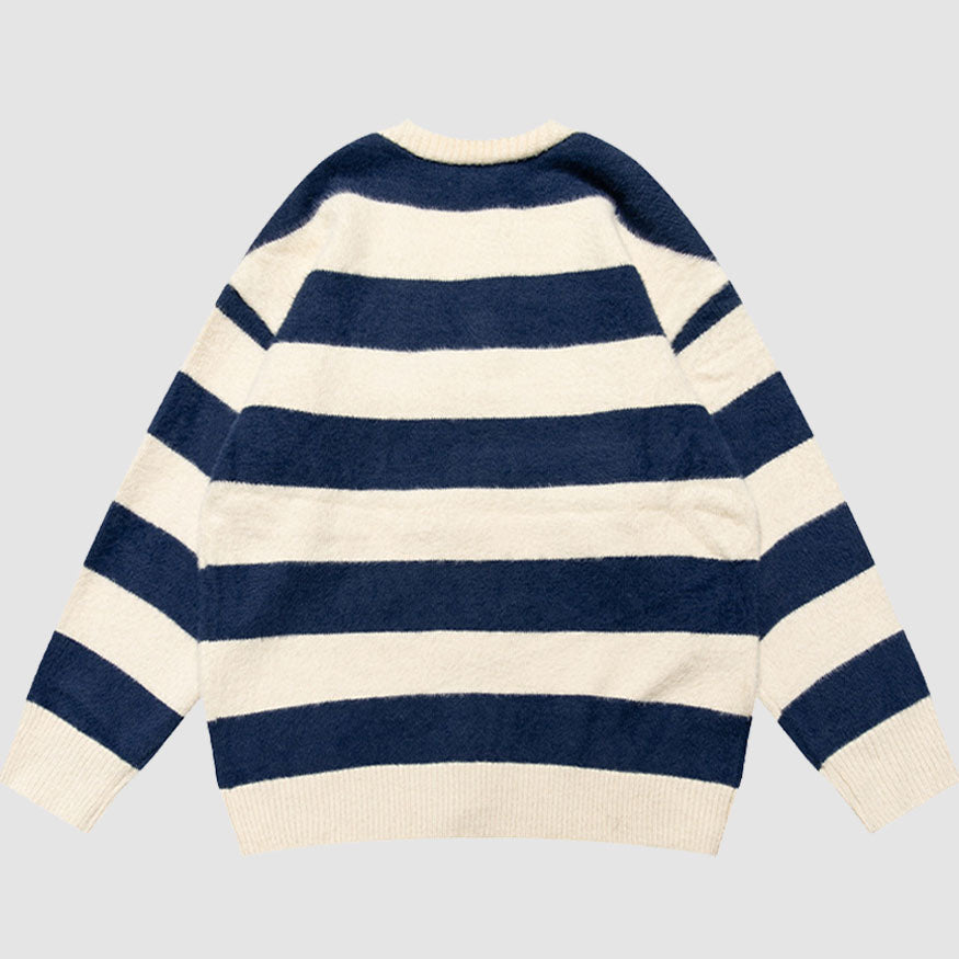 Style Core Aesthetics, New Style Trends Striped Buckle Closure Cardigan Sweater