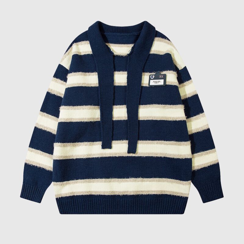 Style Core Aesthetics, New Style Trends Striped Collar College-Style Sweater