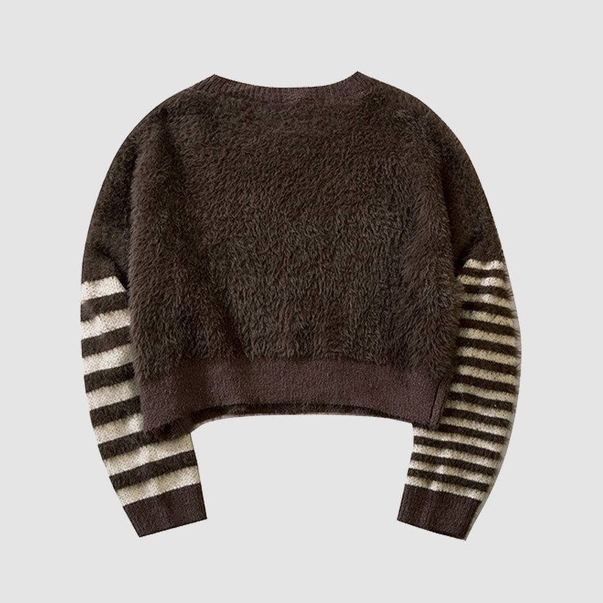 Style Core Aesthetics, New Style Trends Striped Fuzzy Cropped Sweater