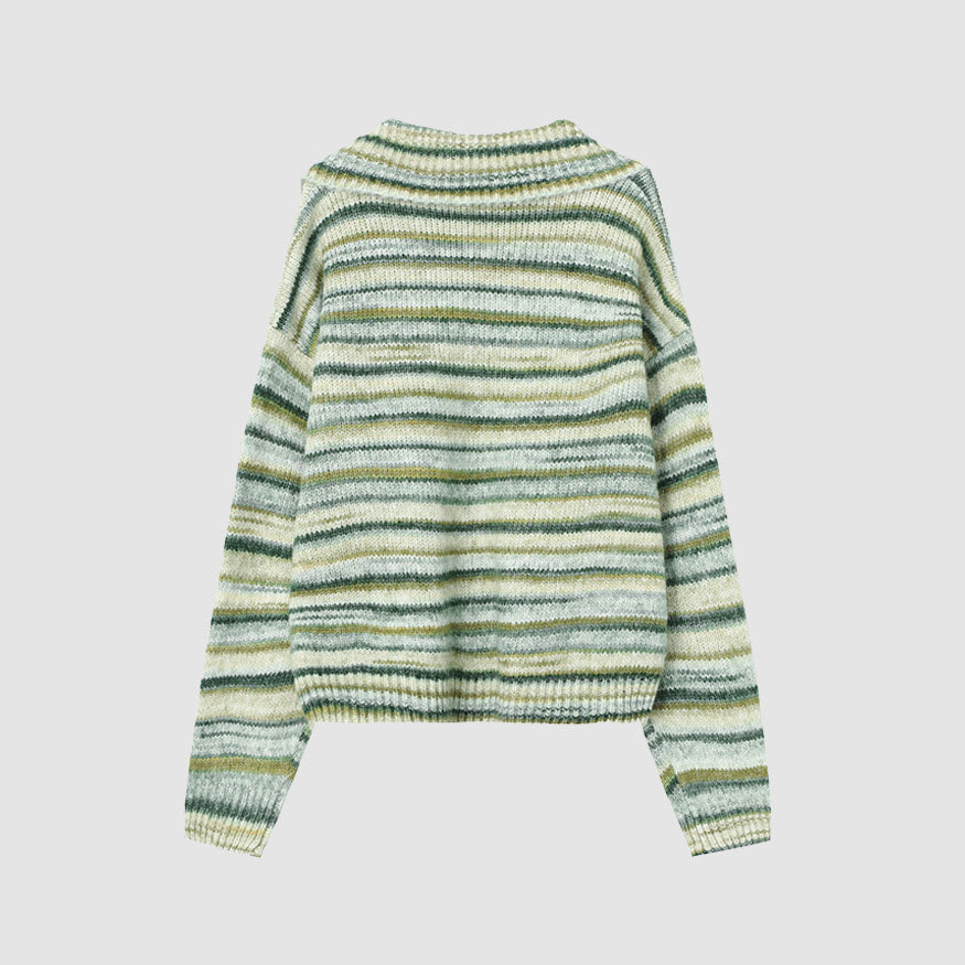 Style Core Aesthetics, New Style Trends Striped Lace Up Collared Sweater