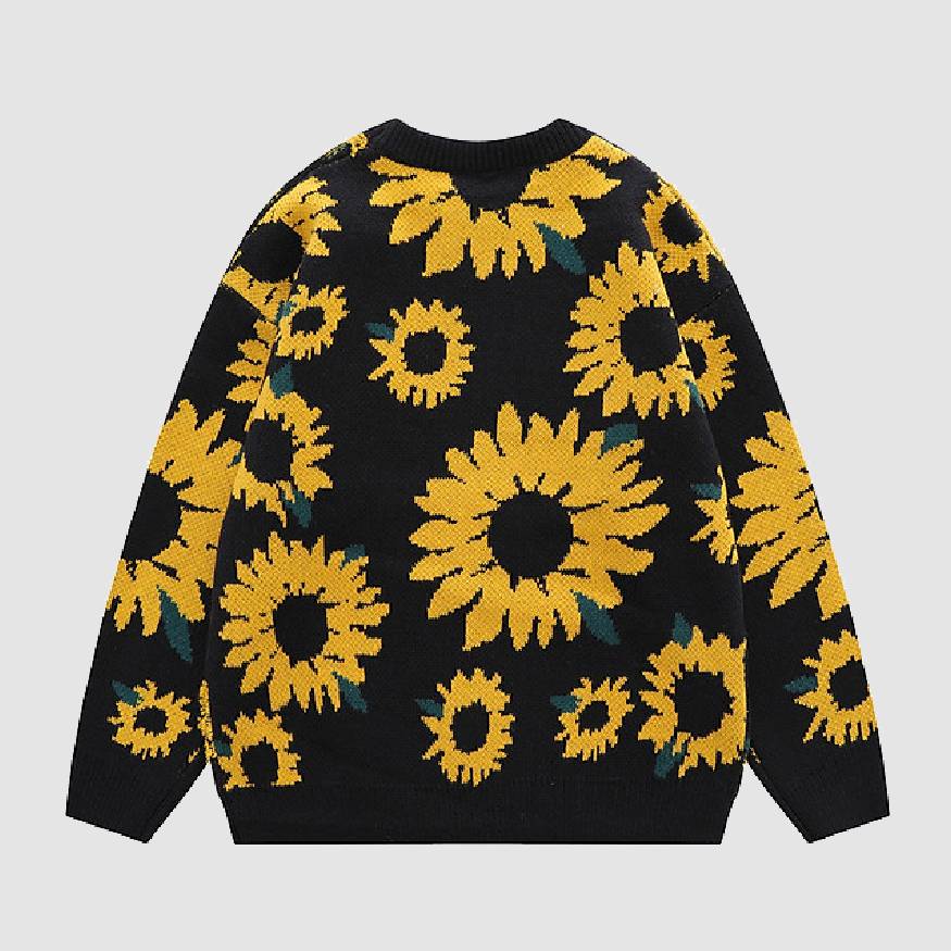Style Core Aesthetics, New Style Trends Sunflower Pattern Embroidery Knit Sweater