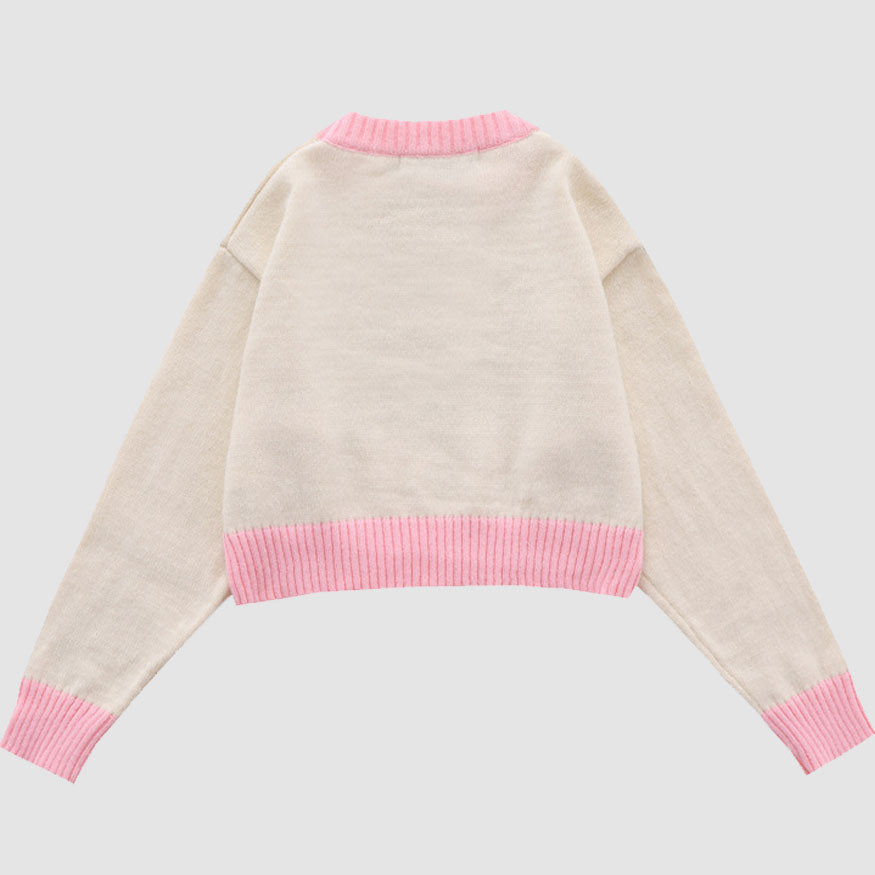 Style Core Aesthetics, New Style Trends Sweet Bow & Flower Print Cropped Sweater